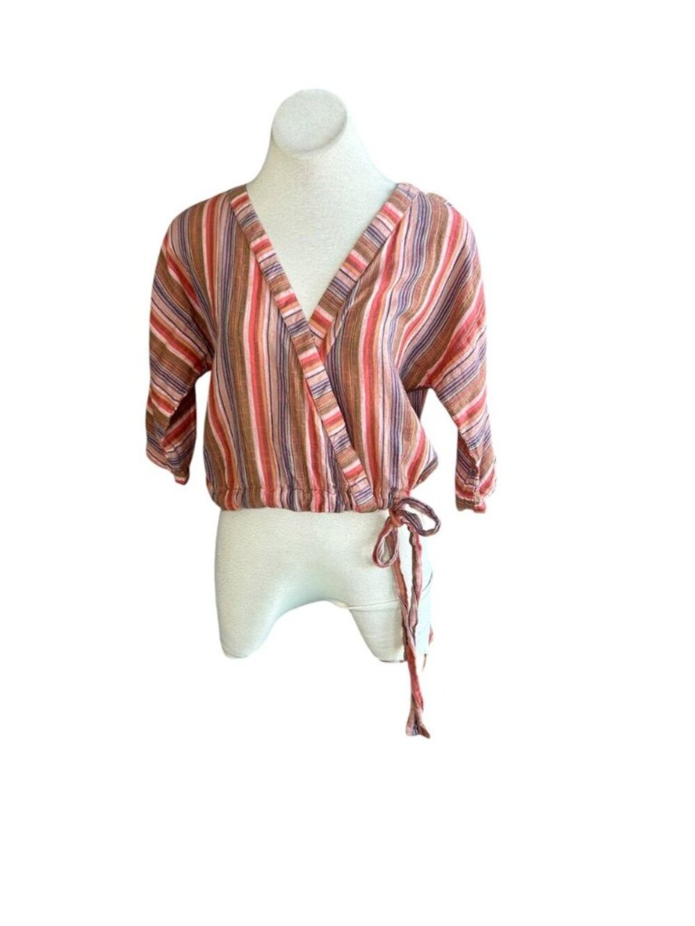 Girl Krazy Retro Striped Boho Retro Wrap Style Side Tie Size Medium - Picture 2 of 8
